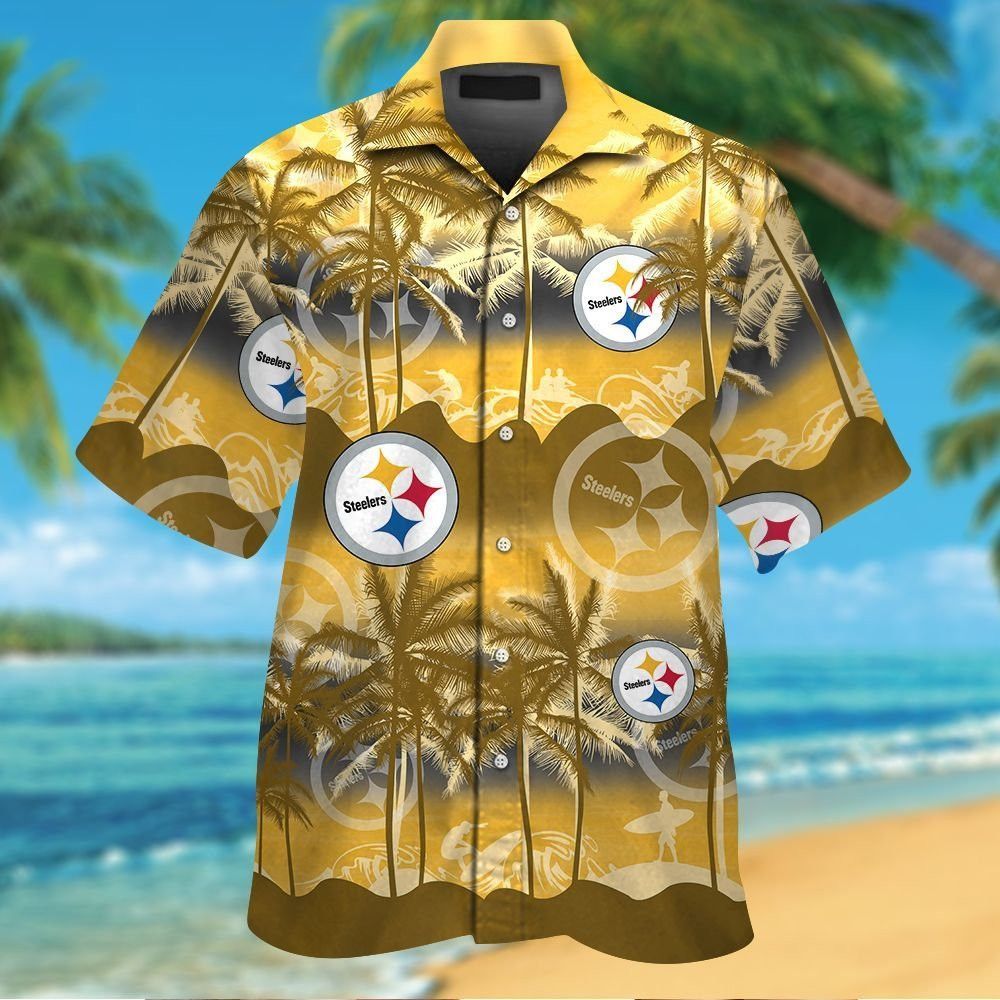 Pittsburg Steelers Short Sleeve Button Up Tropical - Adult & Kids T-Shirts, Sweatshirts & Hoodies apparel design preview 1