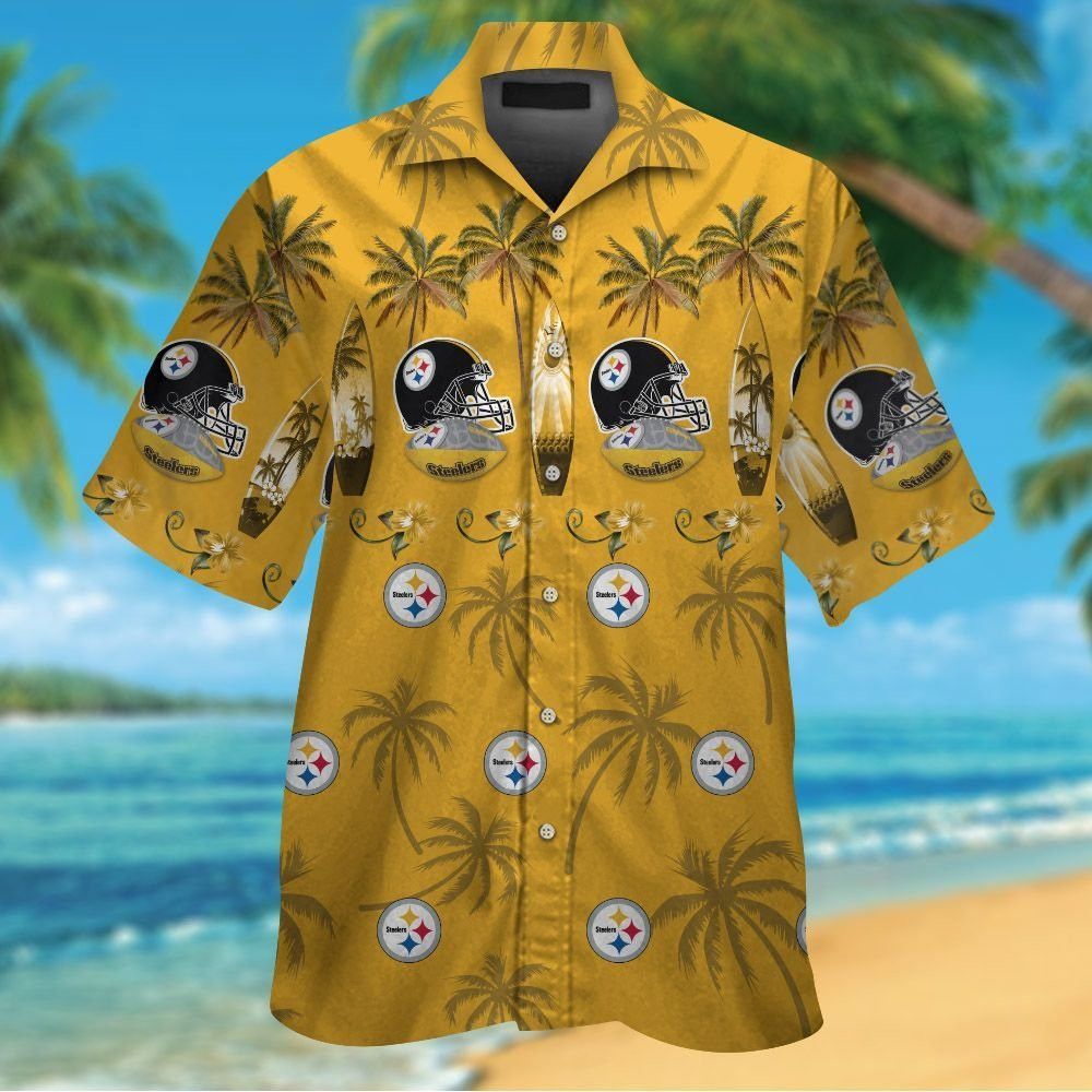 Pittsburg Steelers Short Sleeve Button Up Tropical - Adult & Kids T-Shirts, Sweatshirts & Hoodies apparel design preview 1