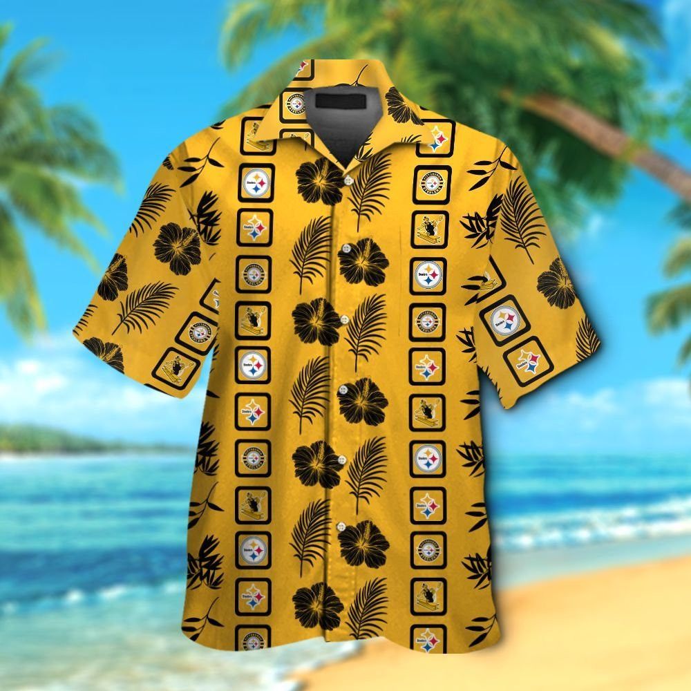 Pittsburg Steelers Short Sleeve Button Up Tropical - Adult & Kids T-Shirts, Sweatshirts & Hoodies apparel design preview 1