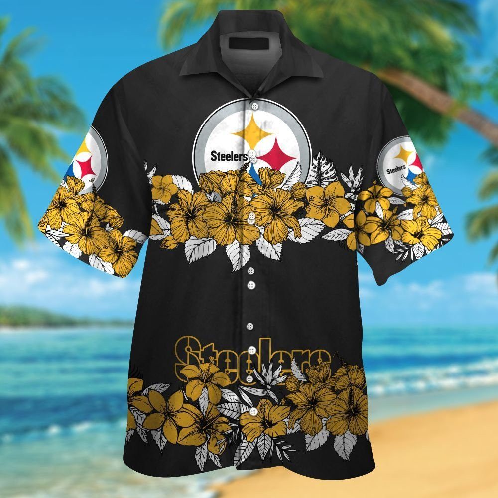 Pittsburg Steelers Short Sleeve Button Up Tropical - Adult & Kids T-Shirts, Sweatshirts & Hoodies apparel design preview 1