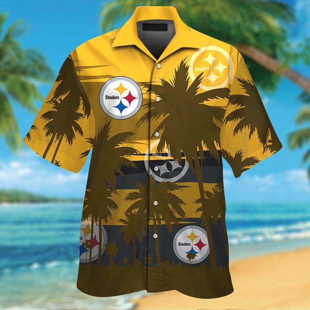Pittsburg Steelers Short Sleeve Button Up Tropical - Adult & Kids T-Shirts, Sweatshirts & Hoodies apparel design preview 1