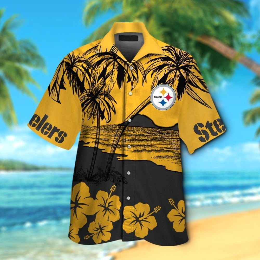Pittsburg Steelers Short Sleeve Button Up Tropical - Adult & Kids T-Shirts, Sweatshirts & Hoodies apparel design preview 1