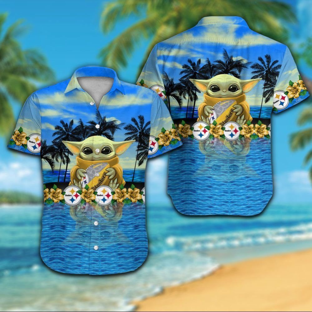 Pittsburg Steelers Short Sleeve Button Up Tropical - Adult & Kids T-Shirts, Sweatshirts & Hoodies apparel design preview 1