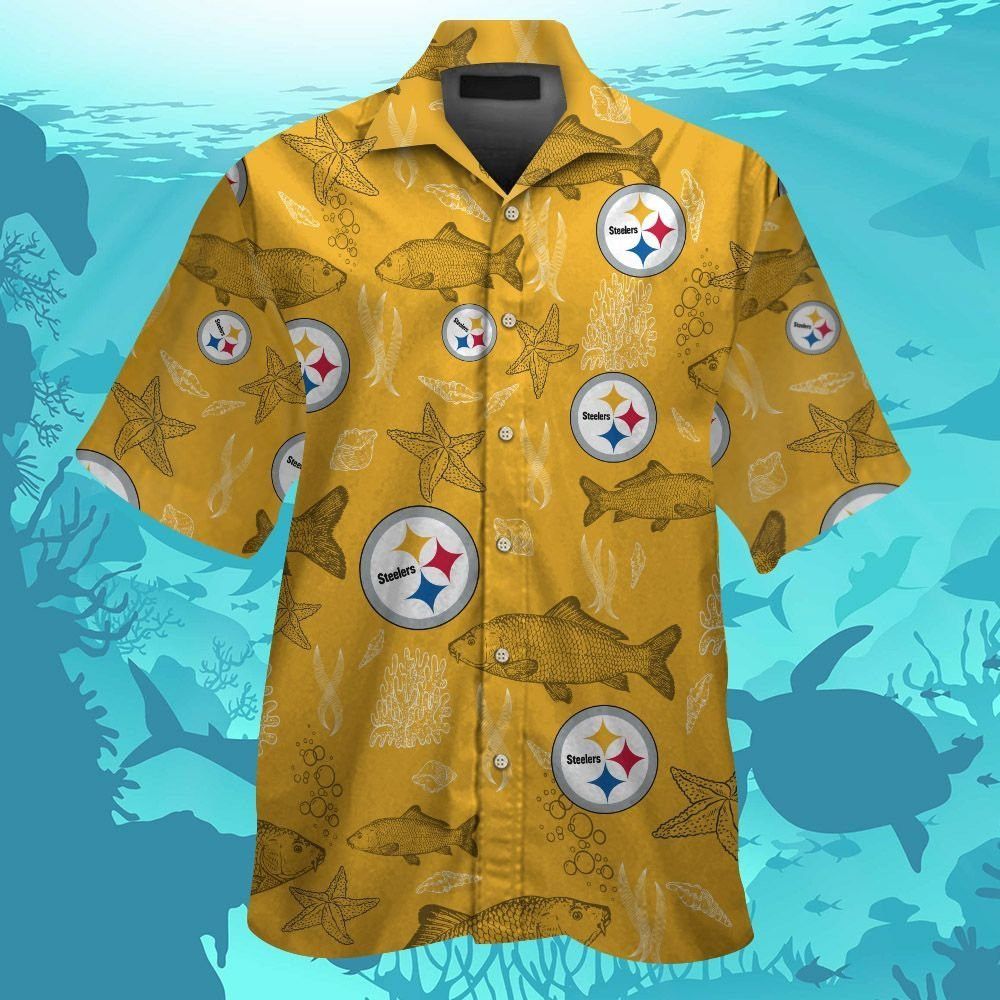 Pittsburg Steelers Short Sleeve Button Up Tropical - Adult & Kids T-Shirts, Sweatshirts & Hoodies apparel design preview 1
