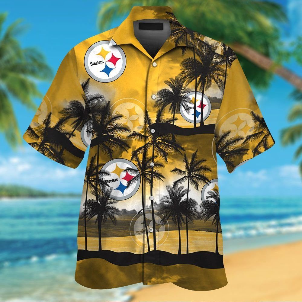 Pittsburg Steelers Short Sleeve Button Up Tropical - Adult & Kids T-Shirts, Sweatshirts & Hoodies apparel design preview 1