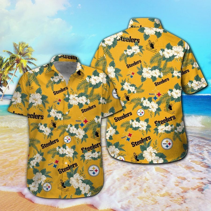 Pittsburg Steelers Short Sleeve Button Up Tropical - Adult & Kids T-Shirts, Sweatshirts & Hoodies apparel design preview 1