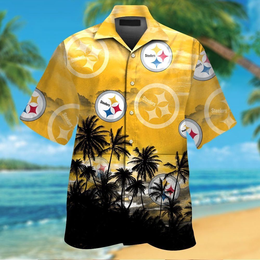 Pittsburg Steelers Short Sleeve Button Up Tropical - Adult & Kids T-Shirts, Sweatshirts & Hoodies apparel design preview 1