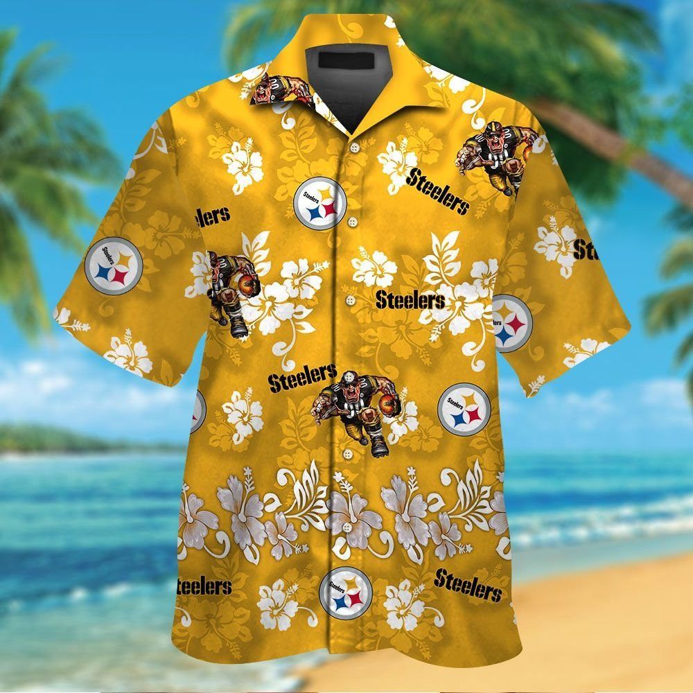 Pittsburg Steelers Short Sleeve Button Up Tropical - Adult & Kids T-Shirts, Sweatshirts & Hoodies apparel design preview 1