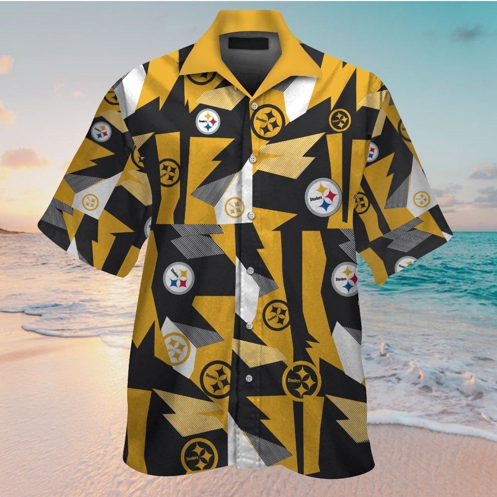 Pittsburg Steelers Short Sleeve Button Up Tropical - Adult & Kids T-Shirts, Sweatshirts & Hoodies apparel design preview 1