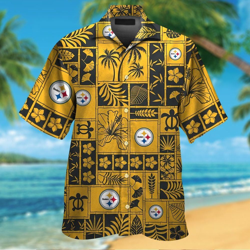 Pittsburg Steelers Short Sleeve Button Up Tropical - Adult & Kids T-Shirts, Sweatshirts & Hoodies apparel design preview 1
