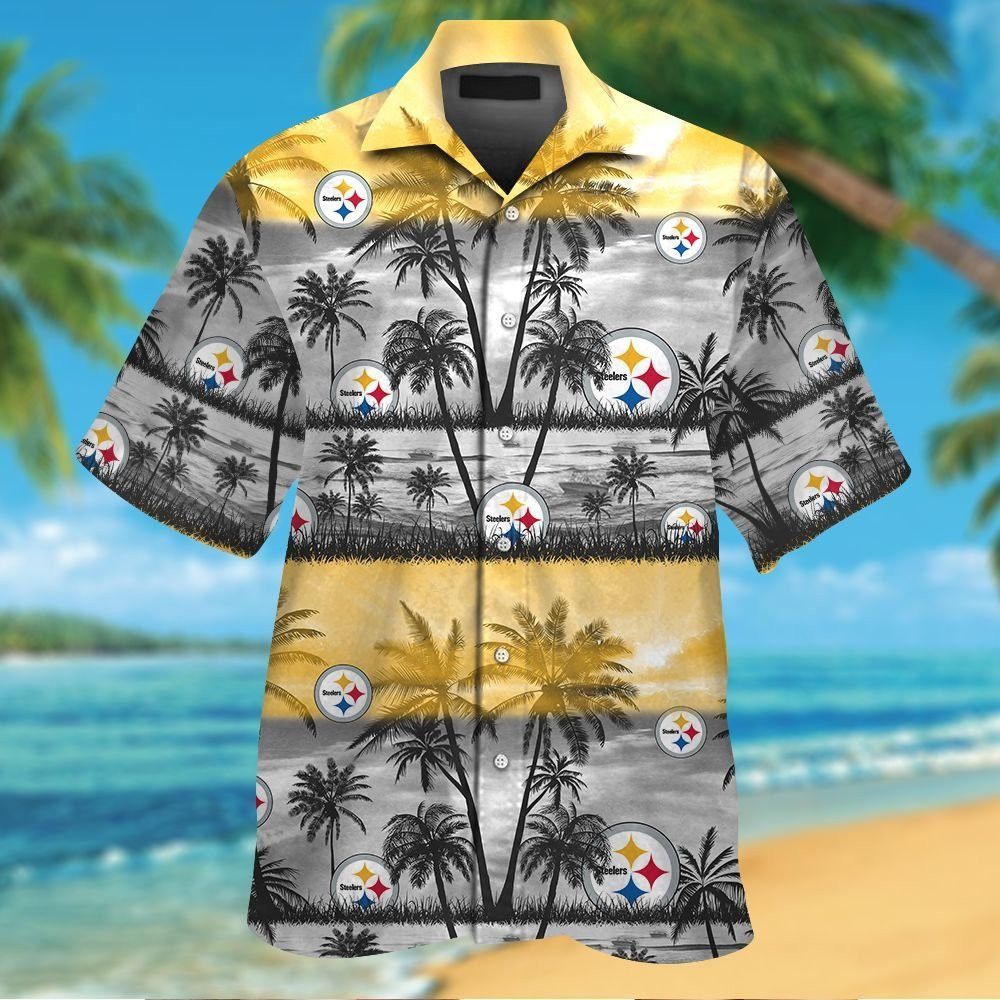 Pittsburg Steelers Short Sleeve Button Up Tropical - Adult & Kids T-Shirts, Sweatshirts & Hoodies apparel design preview 1