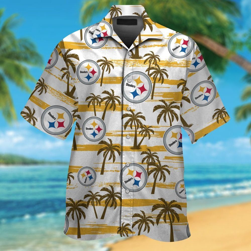 Pittsburg Steelers Short Sleeve Button Up Tropical - Adult & Kids T-Shirts, Sweatshirts & Hoodies apparel design preview 1
