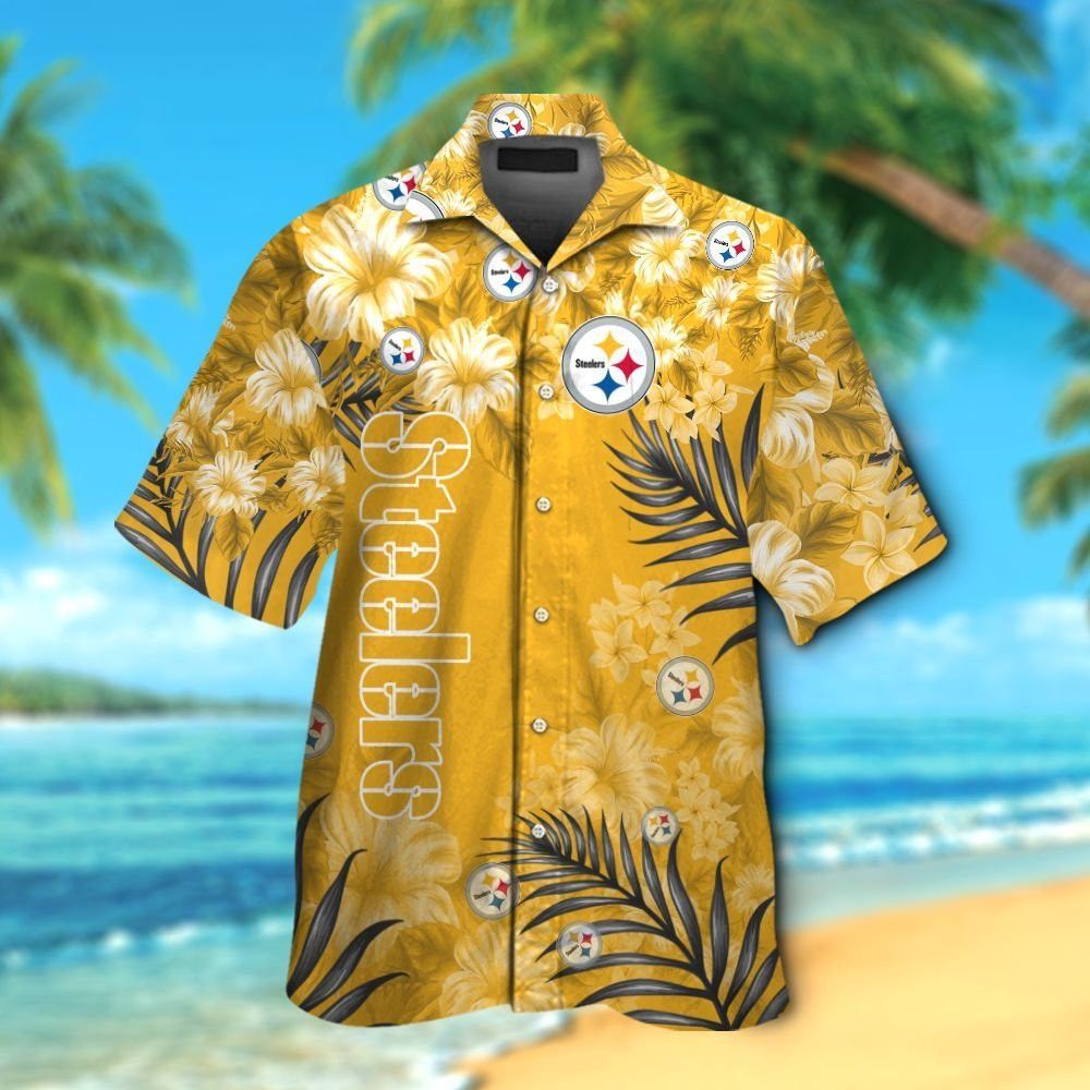 Pittsburg Steelers Short Sleeve Button Up Tropical - Adult & Kids T-Shirts, Sweatshirts & Hoodies apparel design preview 1