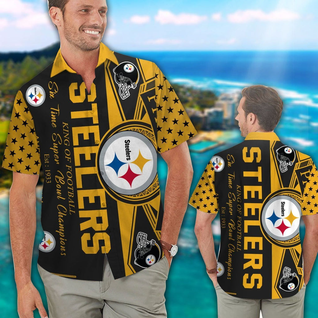 Pittsburg Steelers Short Sleeve Button Up Tropical - Adult & Kids T-Shirts, Sweatshirts & Hoodies apparel design preview 1