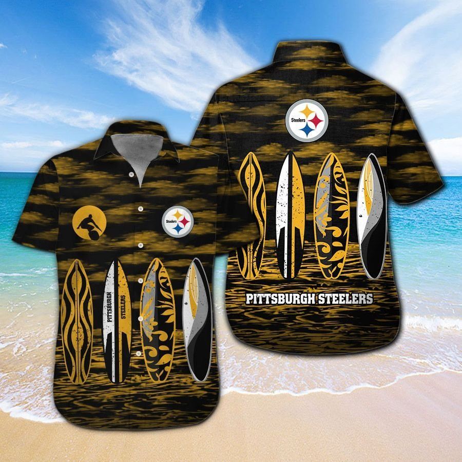 Pittsburg Steelers Short Sleeve Button Up Tropical - Adult & Kids T-Shirts, Sweatshirts & Hoodies apparel design preview 1