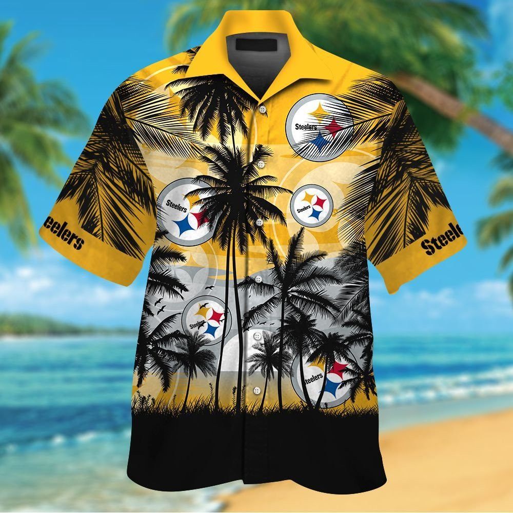 Pittsburg Steelers Short Sleeve Button Up Tropical - Adult & Kids T-Shirts, Sweatshirts & Hoodies apparel design preview 1