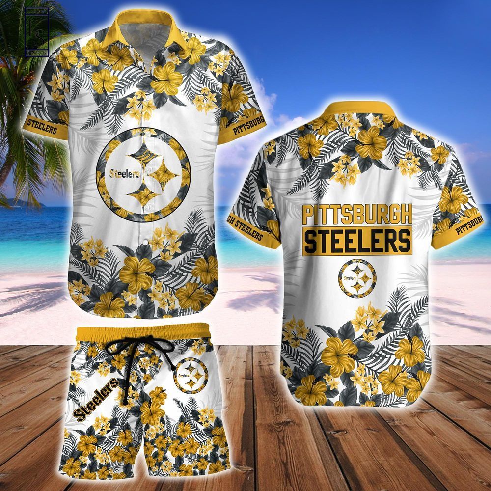 Pittsburg Steelers Tropical Style Hawaiian Short - Adult & Kids T-Shirts, Sweatshirts & Hoodies apparel design preview 1