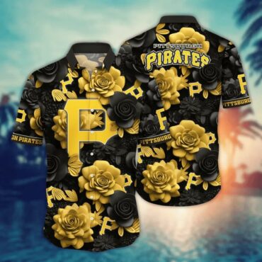Pittsburgh Pirates Black Gold Rose Hawaiian - Adult & Kids T-Shirts, Sweatshirts & Hoodies apparel design preview 1