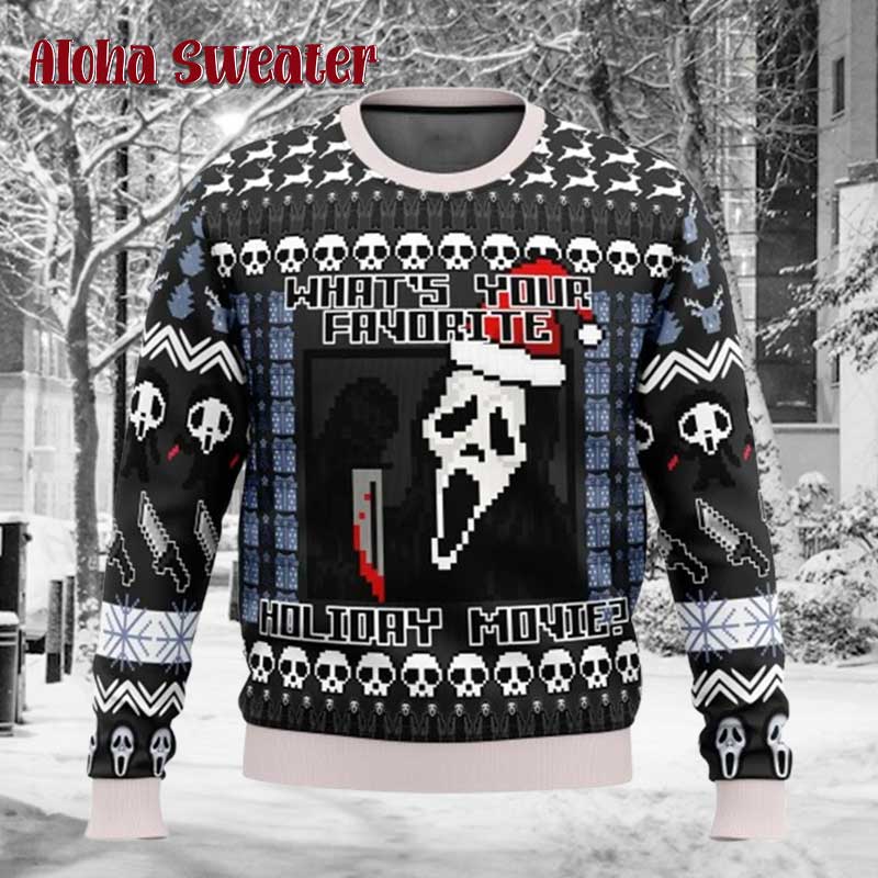 Ghostface Wearing Santa Hat Ugly Christmas Sweater - Holiday Gift product image 5