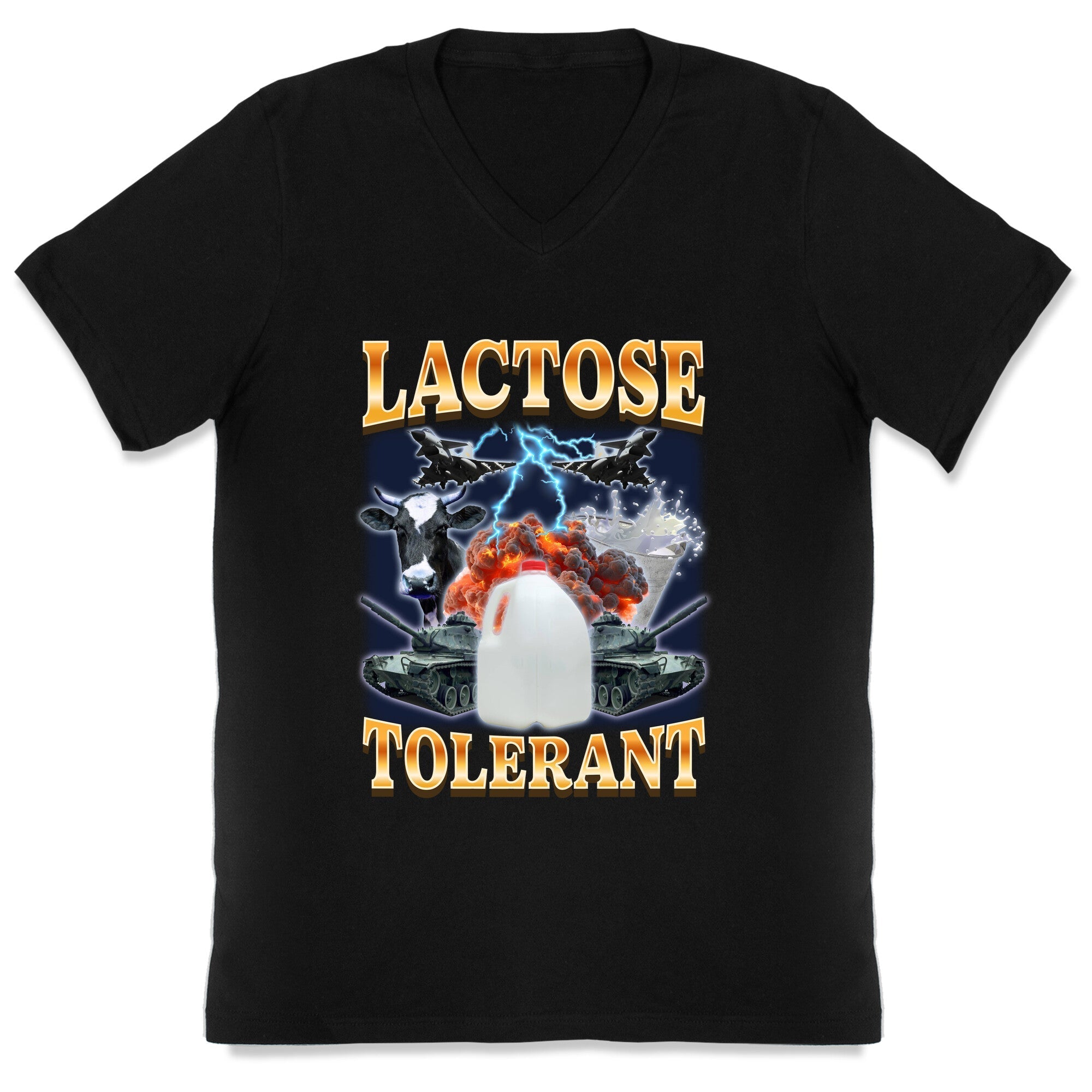 Lactose Tolerant V-Neck - Adult & Kids T-Shirts, Sweatshirts & Hoodies apparel design preview 1
