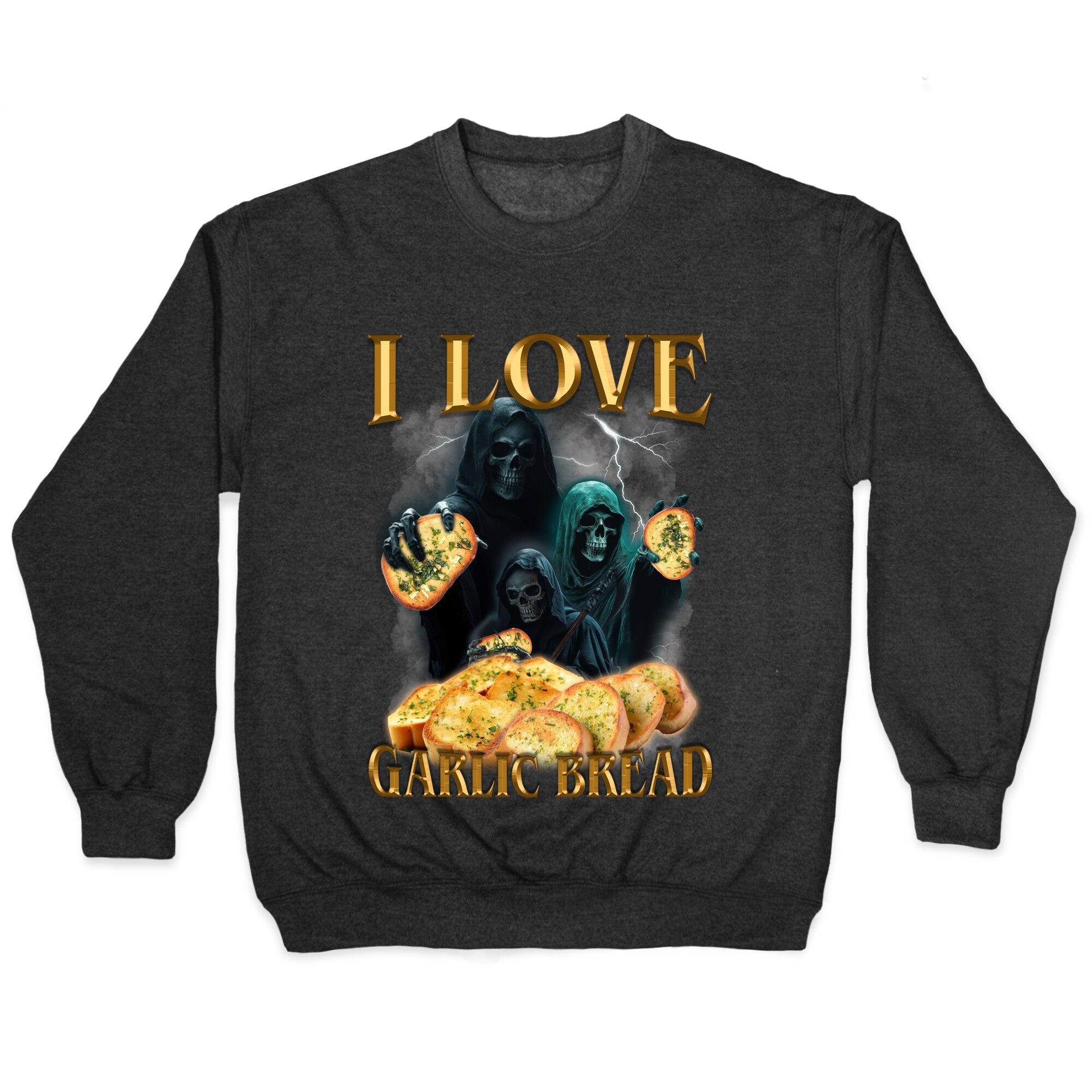 I Love Garlic Bread Crewneck - Adult & Kids T-Shirts, Sweatshirts & Hoodies apparel design preview 1