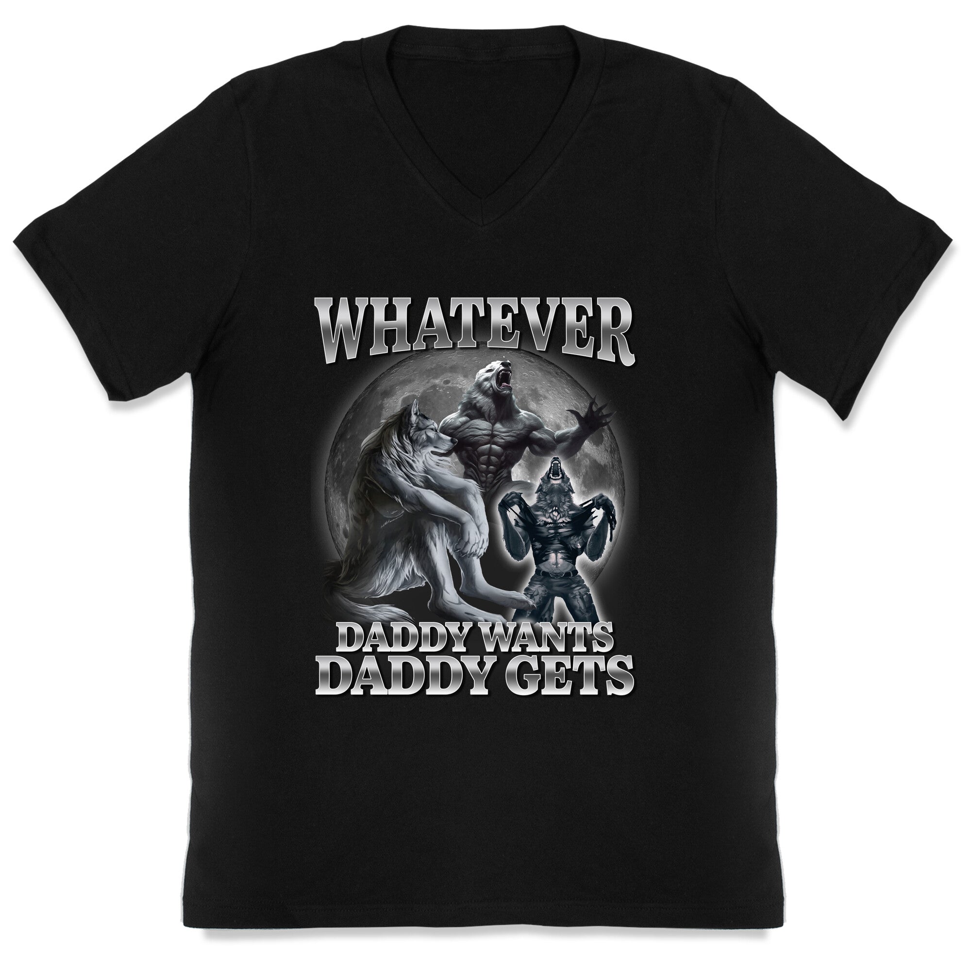 Whatever Daddy Wants Wolf V-Neck - Adult & Kids T-Shirts, Sweatshirts & Hoodies apparel design preview 1