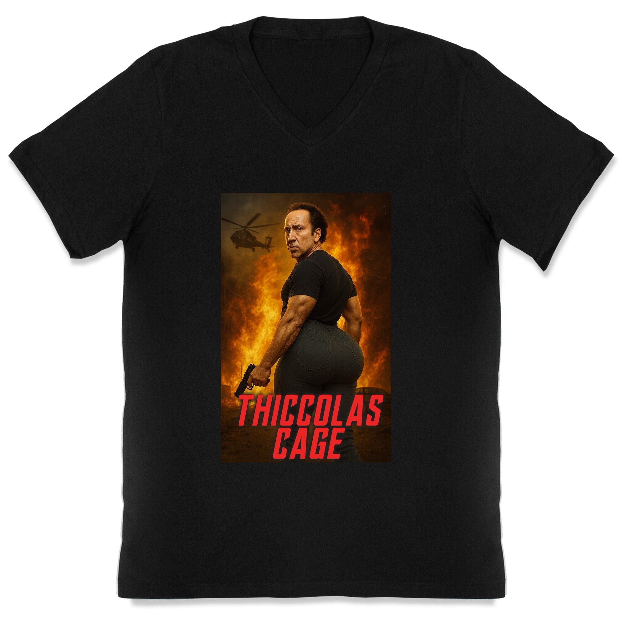 Thiccolas Cage V-Neck - Adult & Kids T-Shirts, Sweatshirts & Hoodies apparel design preview 1
