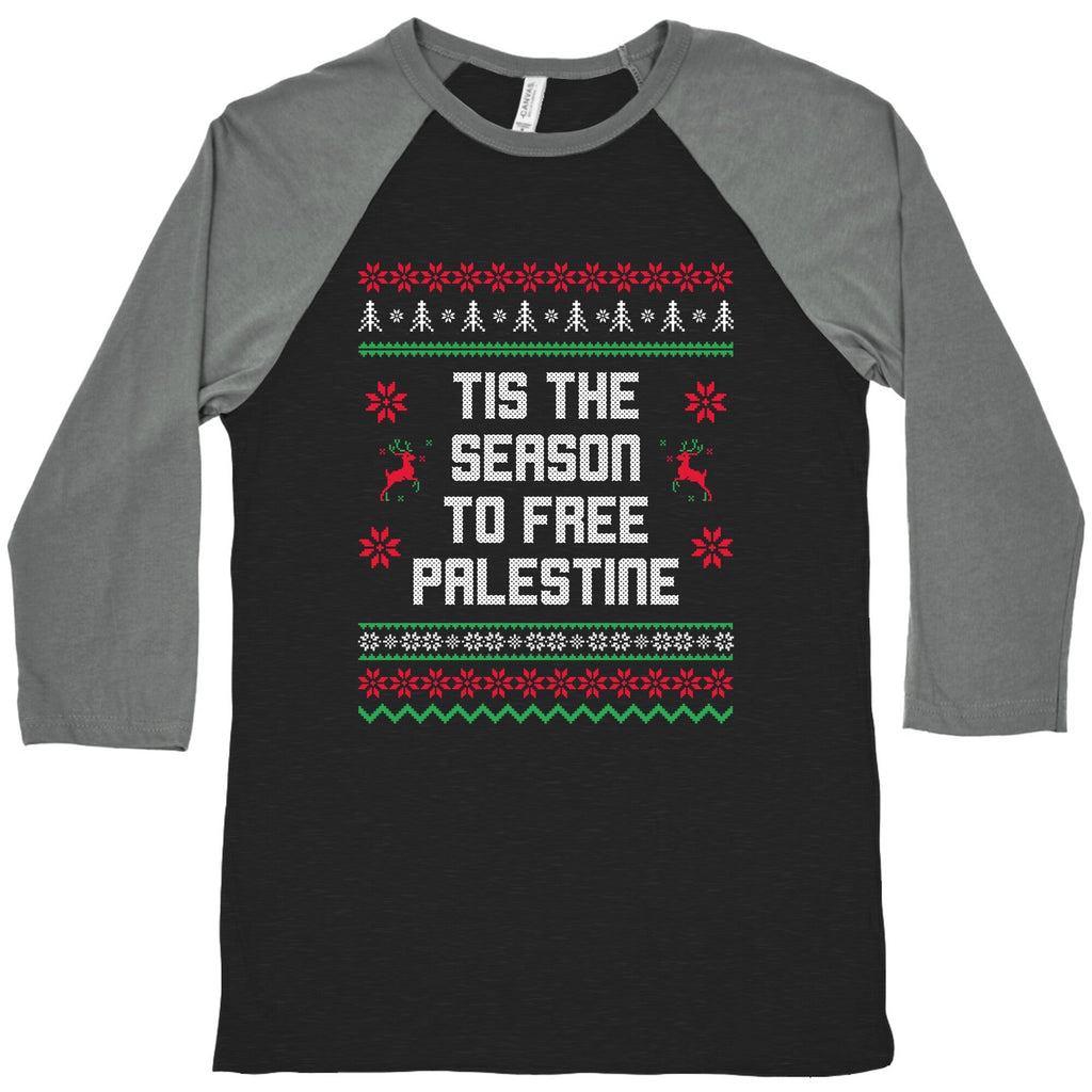 Tis the Season to Free Palestine Baseball - Adult & Kids T-Shirts, Sweatshirts & Hoodies apparel design preview 1