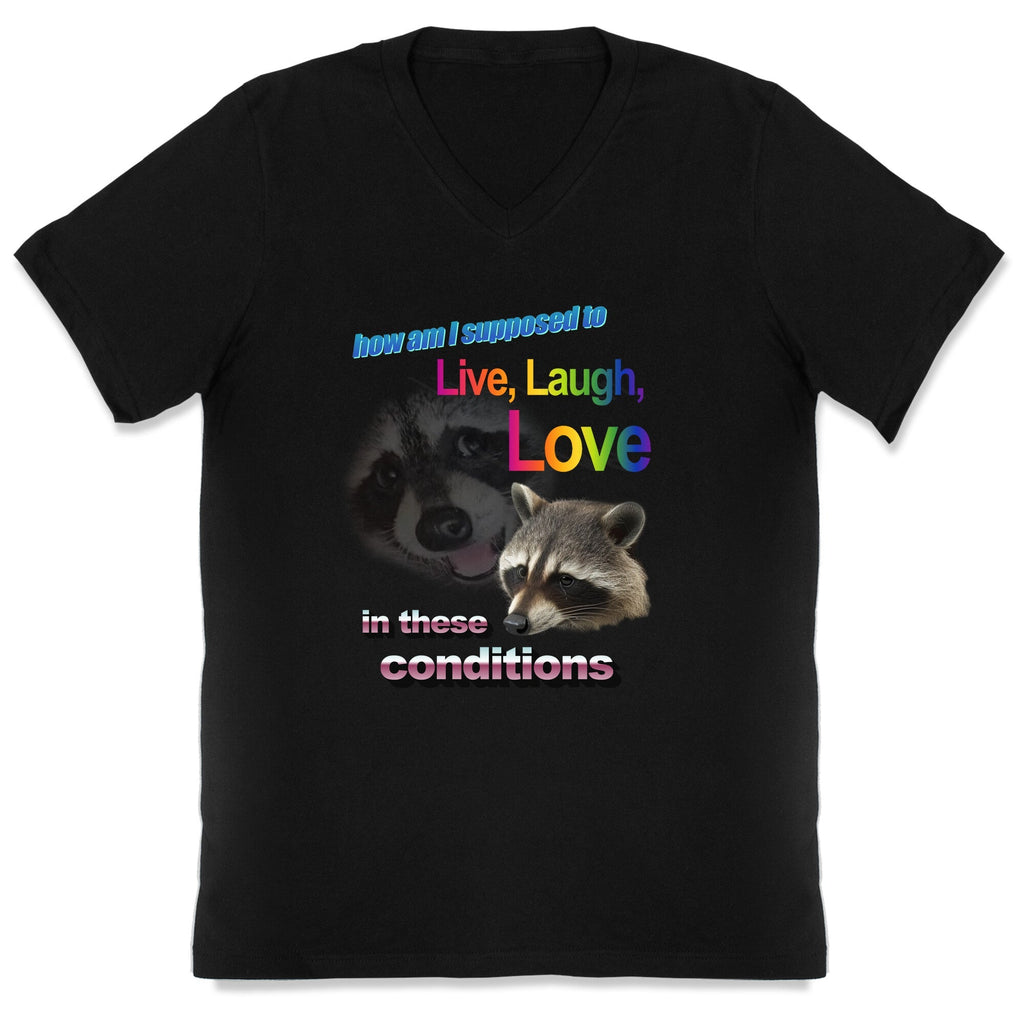 Live Laugh Love Raccoon V-Neck - Adult & Kids T-Shirts, Sweatshirts & Hoodies apparel design preview 1