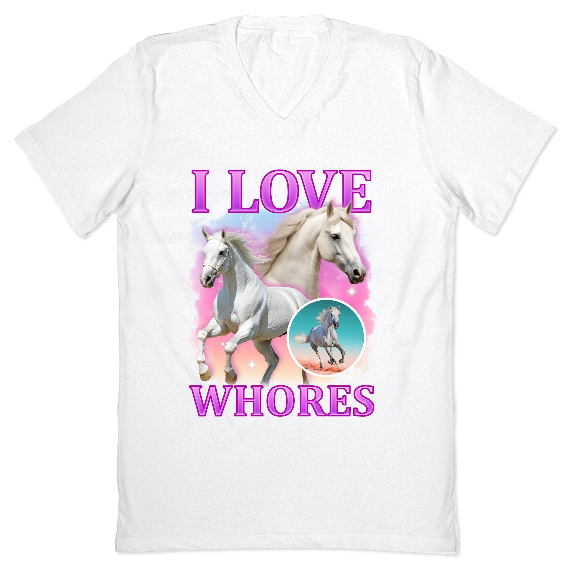 I Love Whores V-Neck - Adult & Kids T-Shirts, Sweatshirts & Hoodies apparel design preview 1