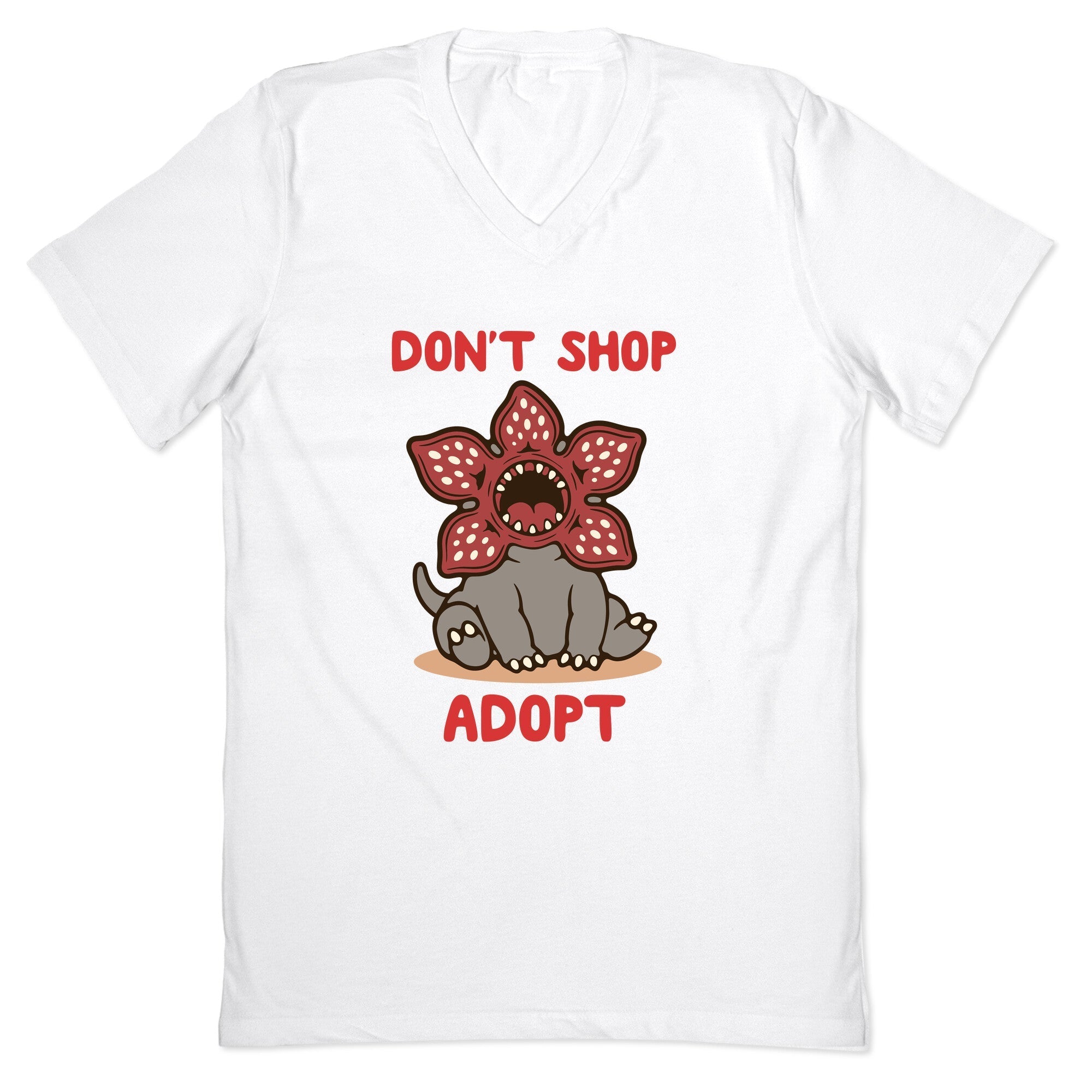 Dont Shop Adopt Demogorgon V-Neck - Adult & Kids T-Shirts, Sweatshirts & Hoodies apparel design preview 1