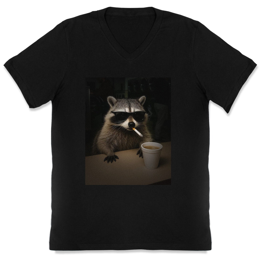 Coffee Raccoon V-Neck - Adult & Kids T-Shirts, Sweatshirts & Hoodies apparel design preview 1