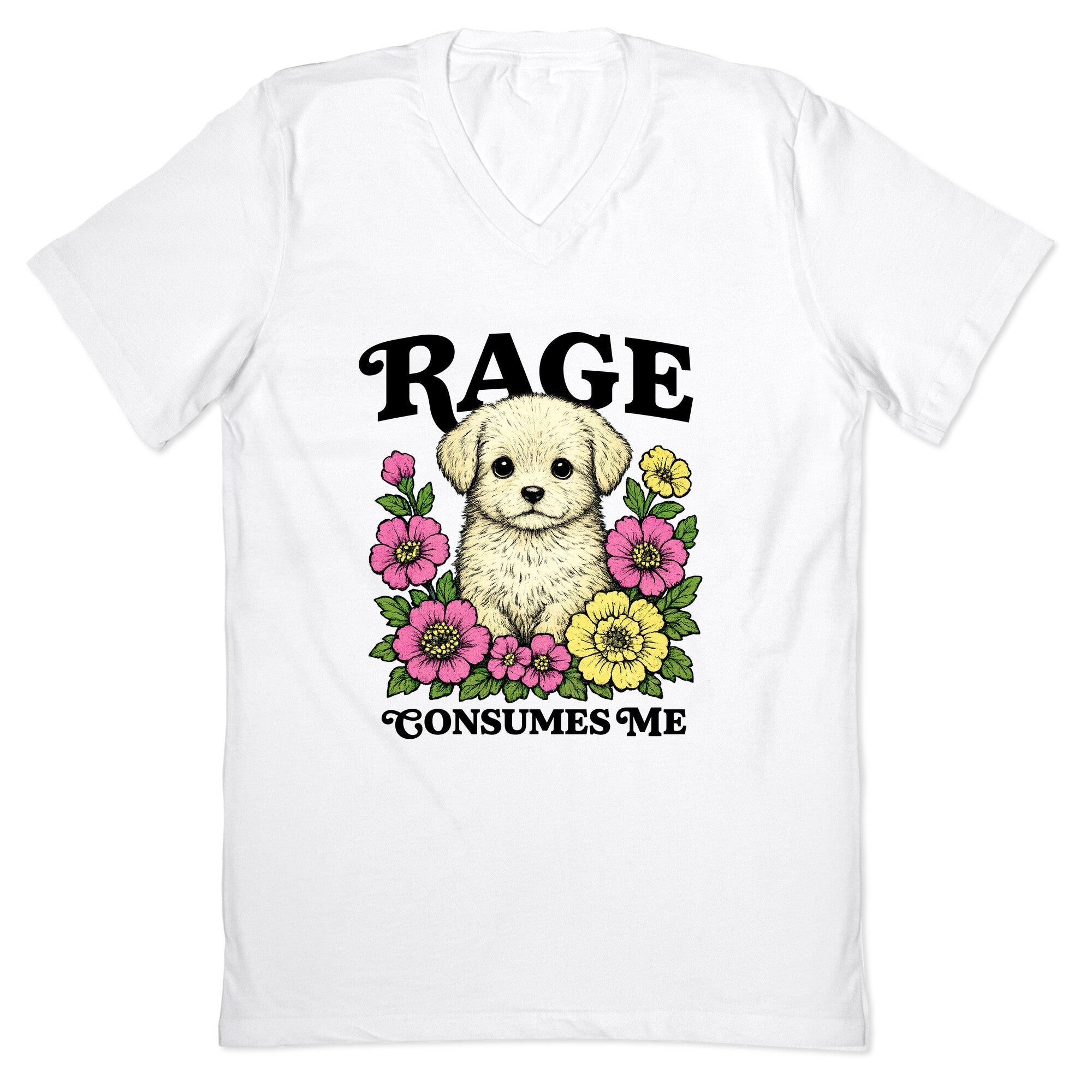 Rage Consumes Me Puppy V-Neck - Adult & Kids T-Shirts, Sweatshirts & Hoodies apparel design preview 1