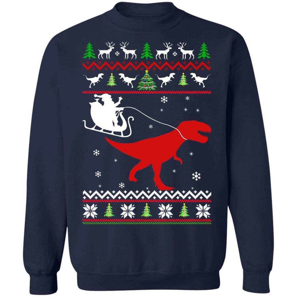 Santa Claus rides in a sleigh on the dinosaur Christmas Sweater - Holiday Gift product image 3