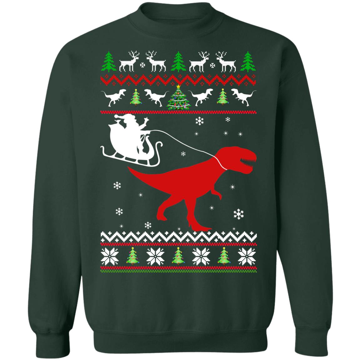 Santa Claus rides in a sleigh on the dinosaur Christmas Sweater - Holiday Gift product image 4