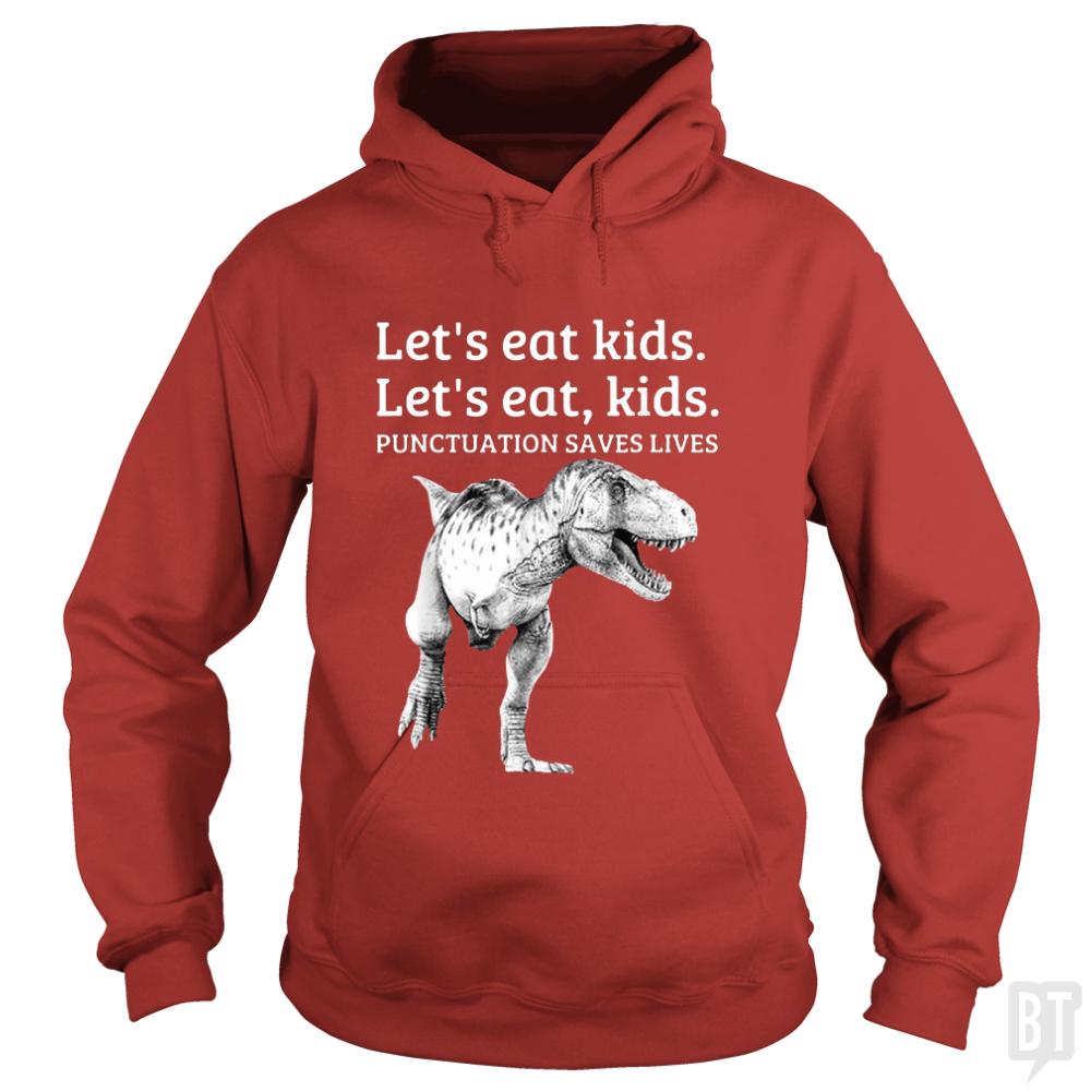 Punctuation Saves Lives T-Rex - Adult & Kids T-Shirts, Sweatshirts & Hoodies apparel design preview 1