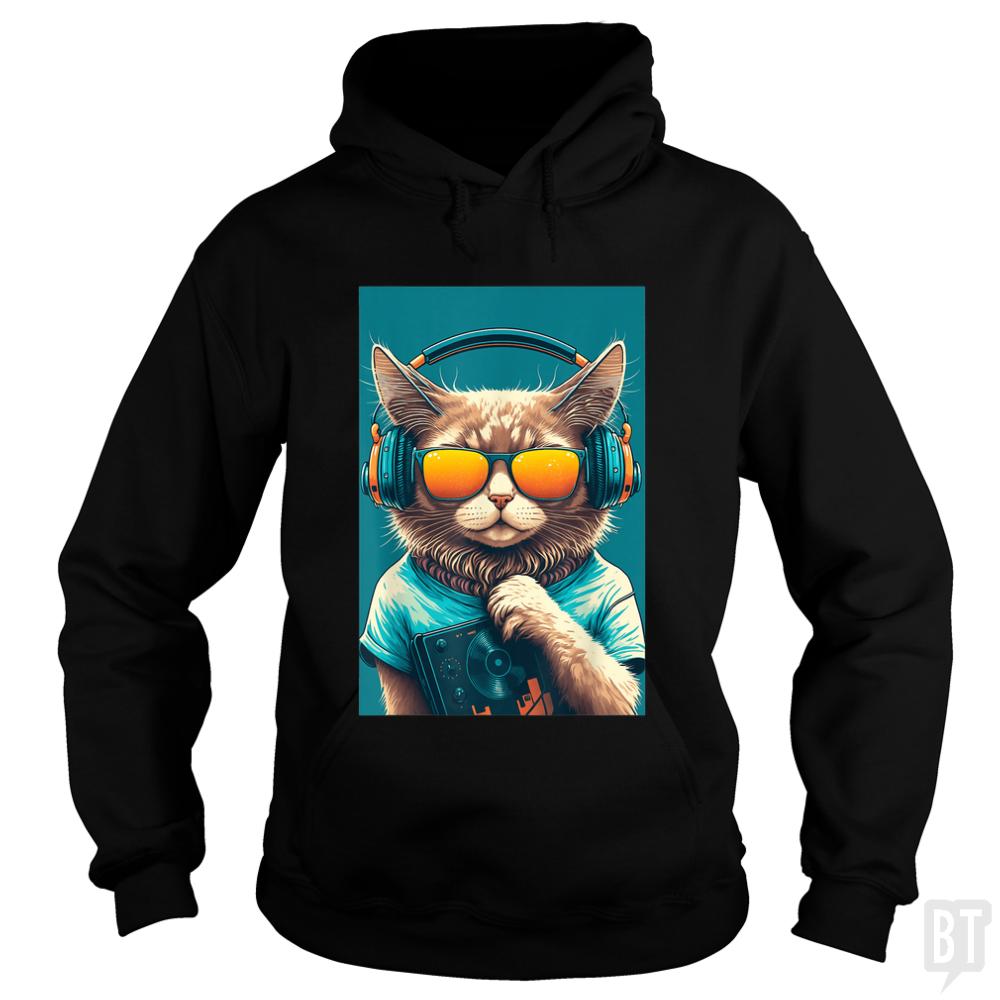 DJ Vintage 80s Cat Kitten - Adult & Kids T-Shirts, Sweatshirts & Hoodies apparel design preview 1