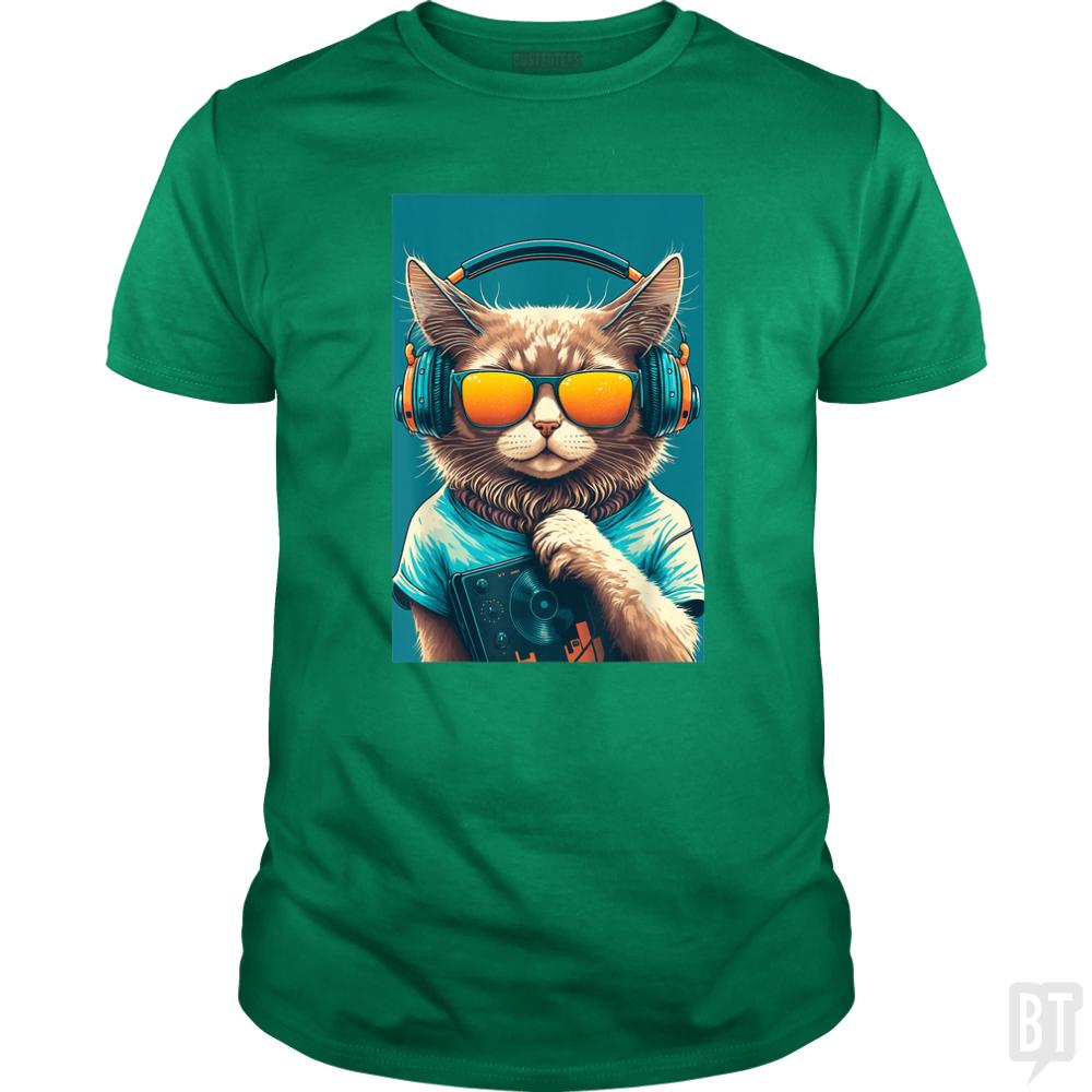 DJ Vintage 80s Cat Kitten - Adult & Kids T-Shirts, Sweatshirts & Hoodies apparel design preview 1