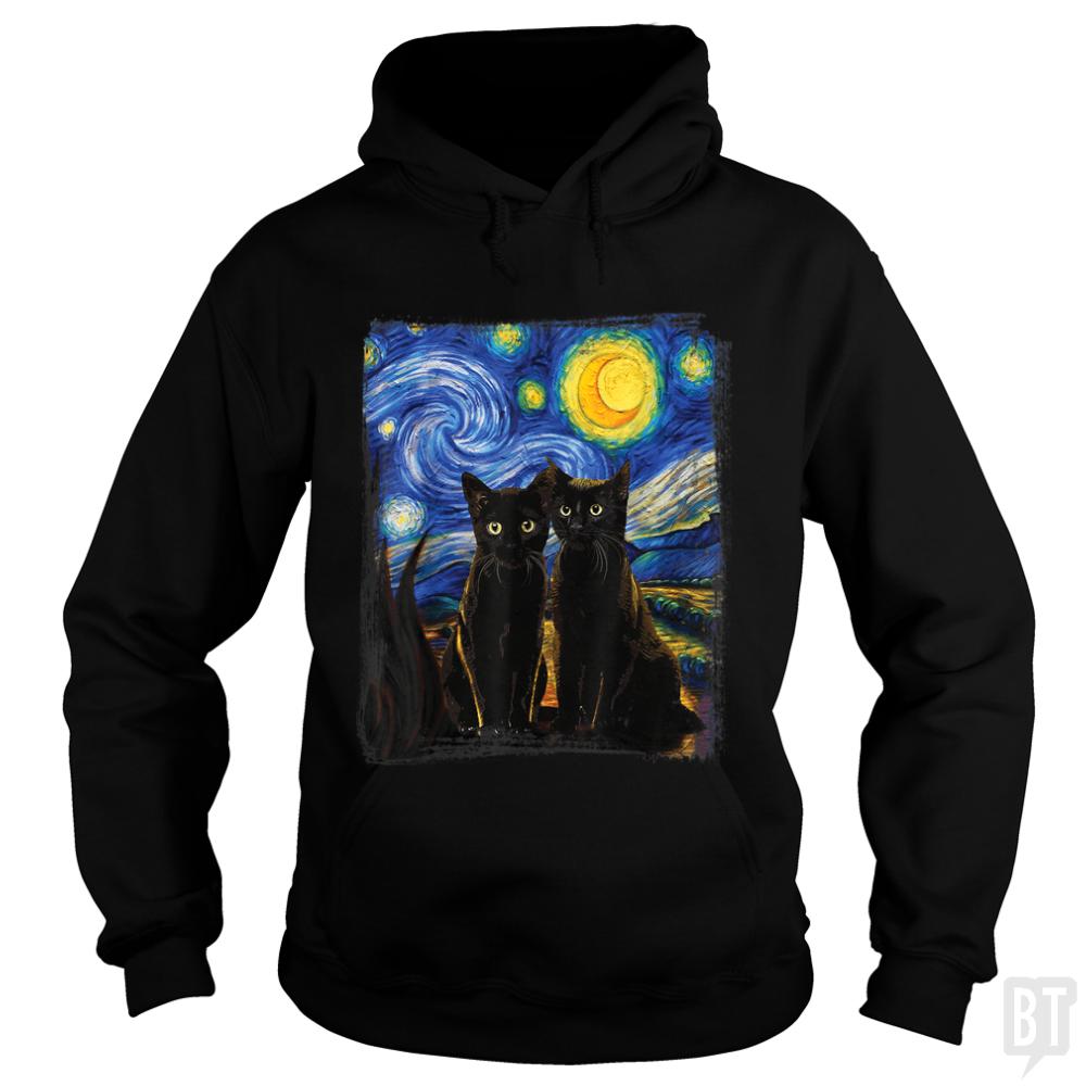 Black Cats Starry Night - Adult & Kids T-Shirts, Sweatshirts & Hoodies apparel design preview 1