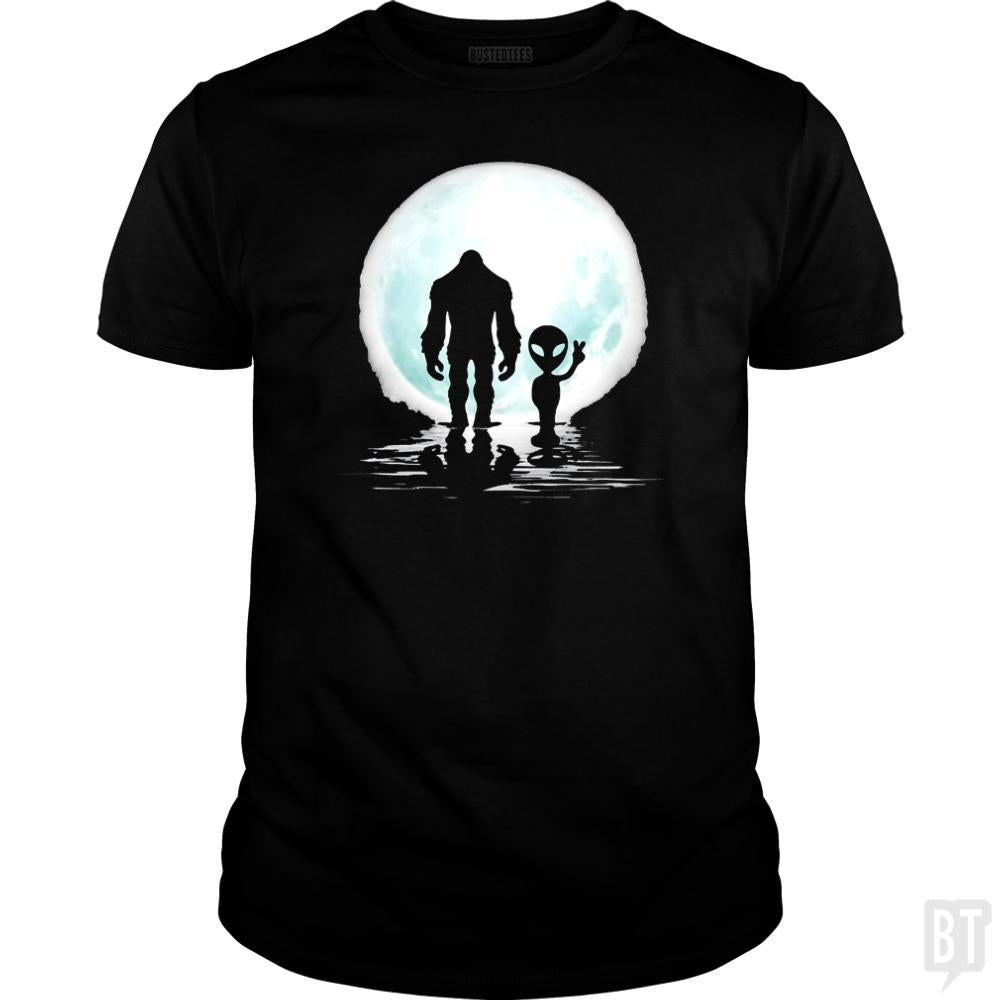 Bigfoot and Alien - Adult & Kids T-Shirts, Sweatshirts & Hoodies apparel design preview 1