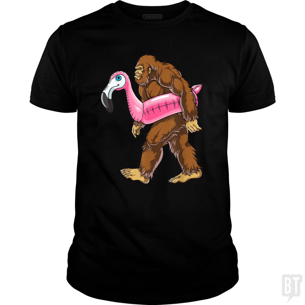 Pool Party Bigfoot Flamingo - Adult & Kids T-Shirts, Sweatshirts & Hoodies apparel design preview 1