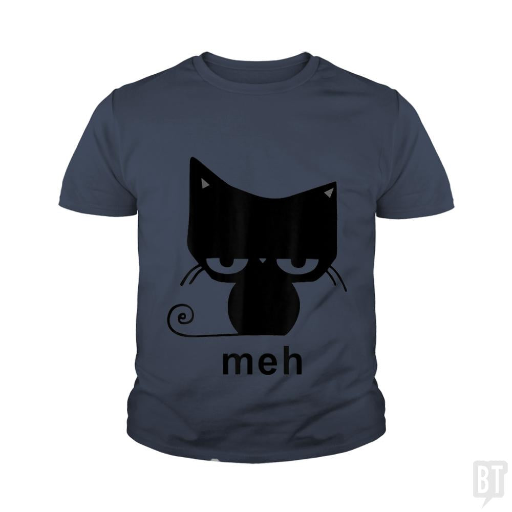 Meh Black Cat Funny - Adult & Kids T-Shirts, Sweatshirts & Hoodies apparel design preview 1