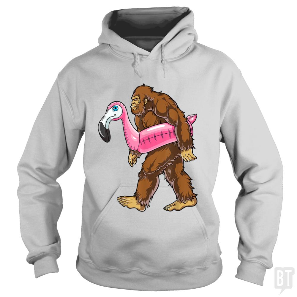 Pool Party Bigfoot Flamingo - Adult & Kids T-Shirts, Sweatshirts & Hoodies apparel design preview 1