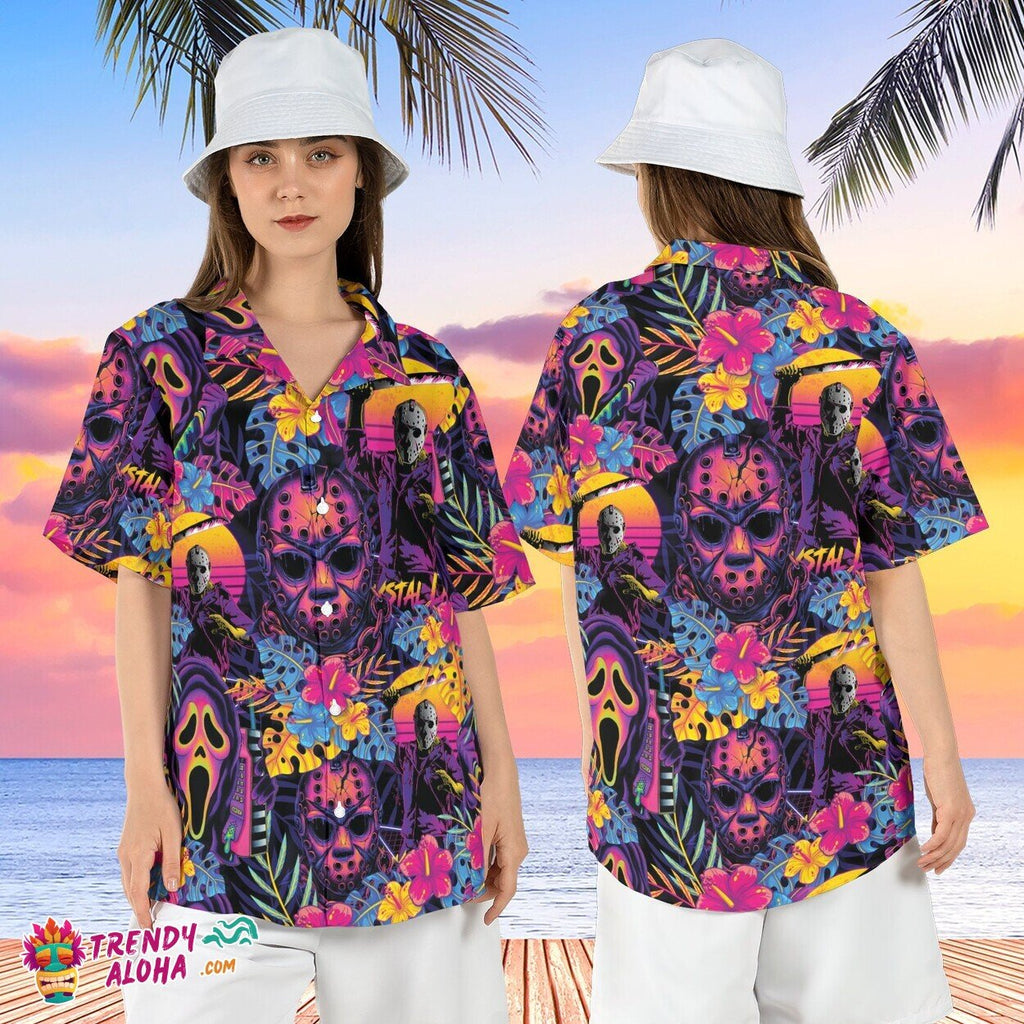 Retro Horror Movies Halloween Summer Sunset Floral - Adult & Kids T-Shirts, Sweatshirts & Hoodies apparel design preview 1