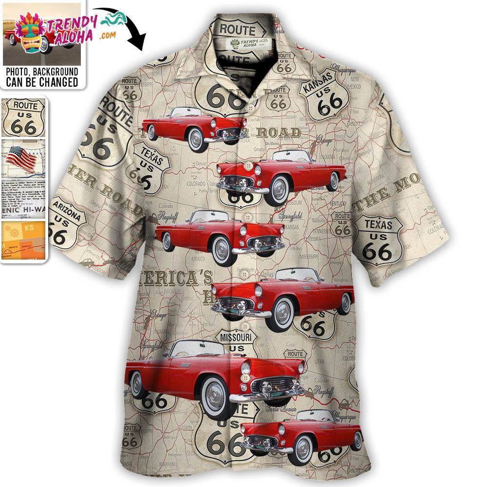 Route 66 Car Racing Love Road Custom Photo Hawaiian - Adult & Kids T-Shirts, Sweatshirts & Hoodies apparel design preview 1