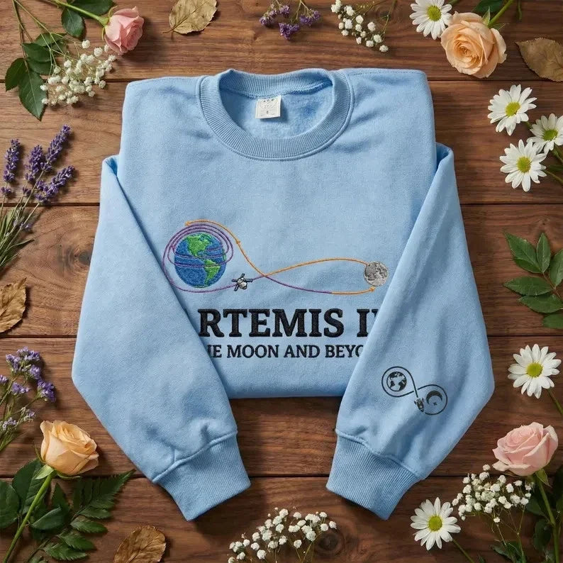 Artemis II Mission Crewneck, NASA Moon Orbit Diagram - Adult & Kids T-Shirts, Sweatshirts & Hoodies apparel design preview 1