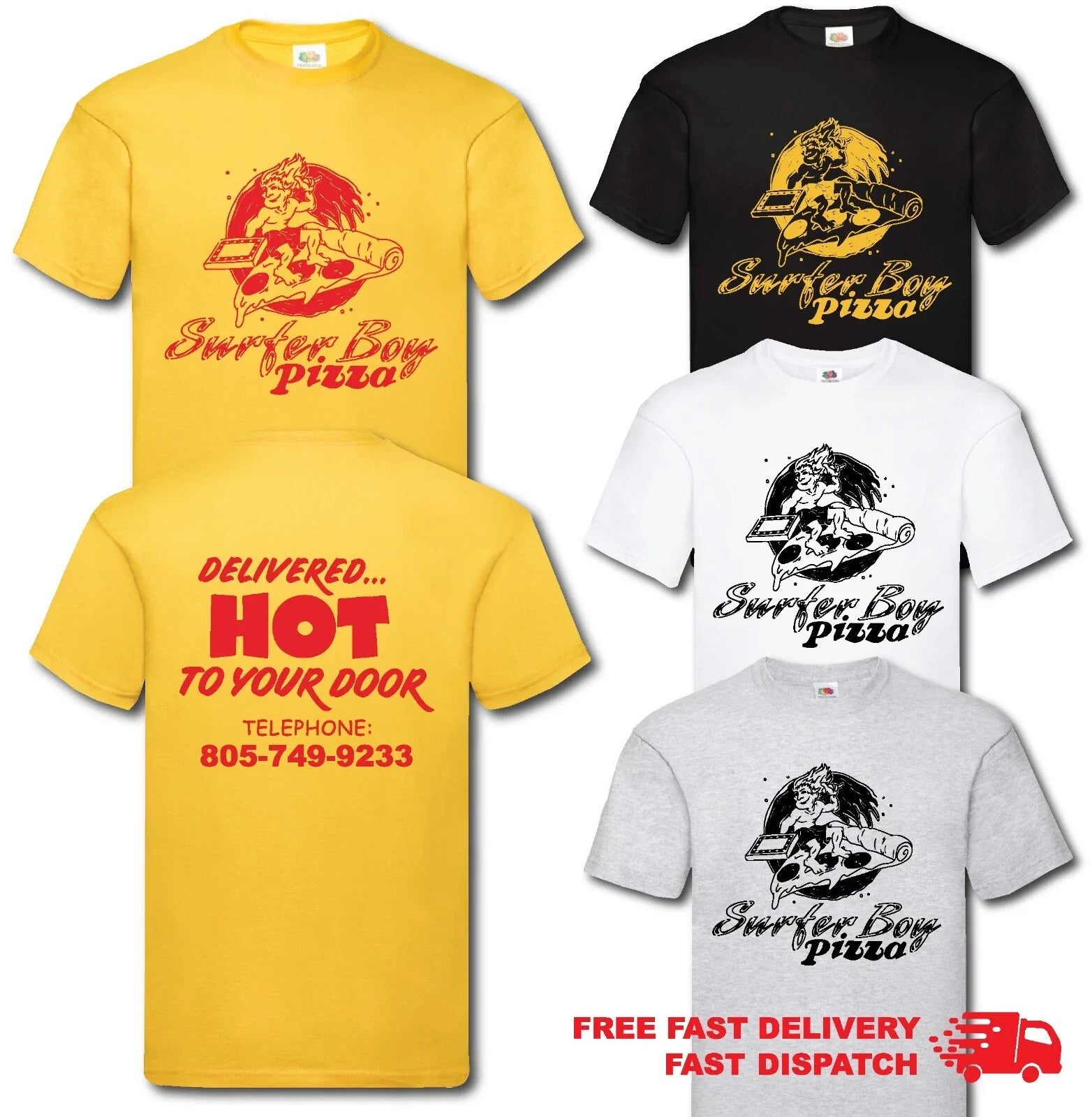 Surfer Boy Pizza Employee Top Different Colour - Adult & Kids T-Shirts, Sweatshirts & Hoodies apparel design preview 1