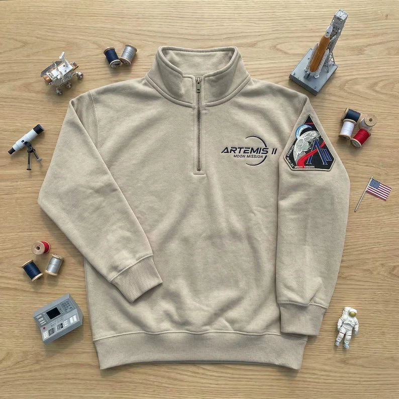 Artemis II Moon Mission Embroidered Quarter Zip Space - Adult & Kids T-Shirts, Sweatshirts & Hoodies apparel design preview 1