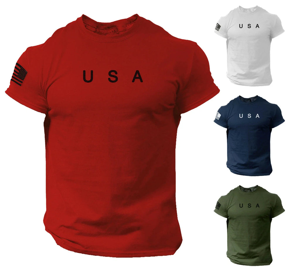 USA Flag Men American Patriotic Gym 100% Cotton S XXL - Adult & Kids T-Shirts, Sweatshirts & Hoodies apparel design preview 1