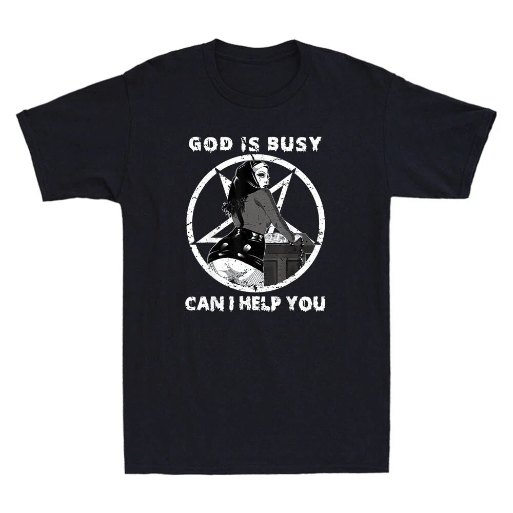 God Is Busy Can I Help You Pentagram Sexy Naughty Nun - Adult & Kids T-Shirts, Sweatshirts & Hoodies apparel design preview 1